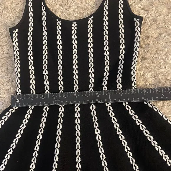 bebe Leilani Black White Knit Fit & Flare Skater Dress XS